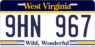 WV license plate 9HN967