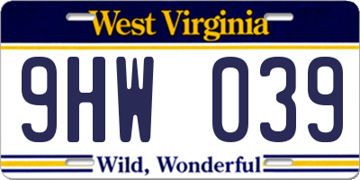 WV license plate 9HW039