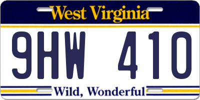 WV license plate 9HW410
