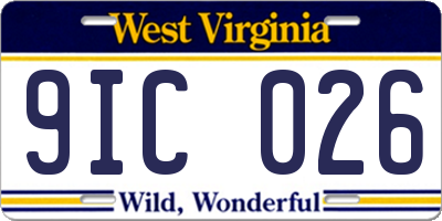 WV license plate 9IC026