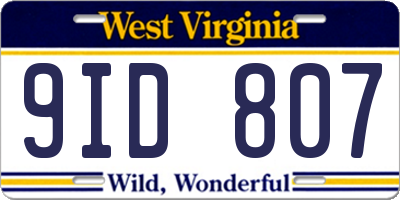WV license plate 9ID807