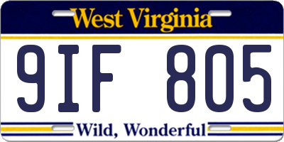 WV license plate 9IF805