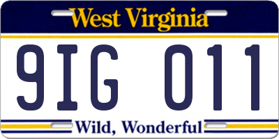 WV license plate 9IG011