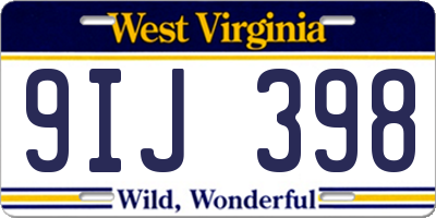 WV license plate 9IJ398