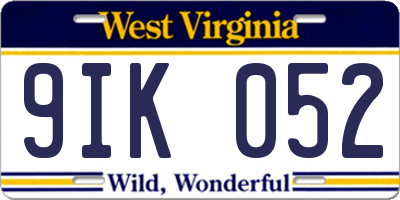 WV license plate 9IK052