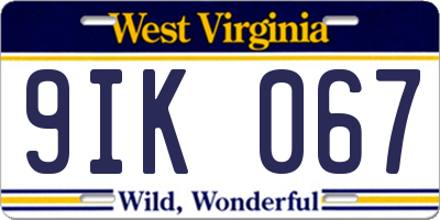 WV license plate 9IK067