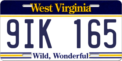 WV license plate 9IK165