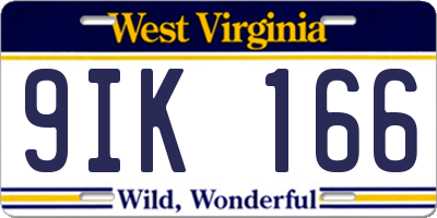 WV license plate 9IK166