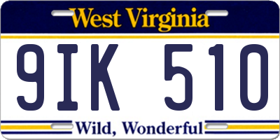 WV license plate 9IK510