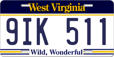WV license plate 9IK511