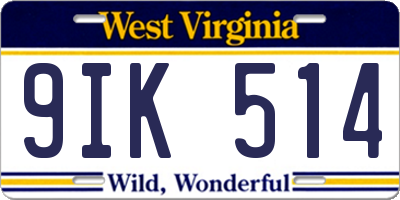 WV license plate 9IK514
