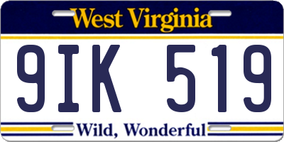 WV license plate 9IK519