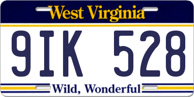 WV license plate 9IK528