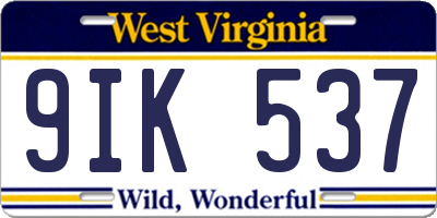 WV license plate 9IK537