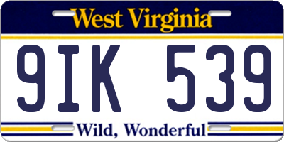 WV license plate 9IK539