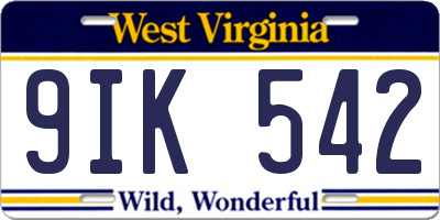 WV license plate 9IK542
