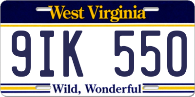 WV license plate 9IK550