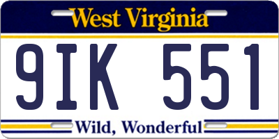 WV license plate 9IK551