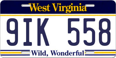 WV license plate 9IK558