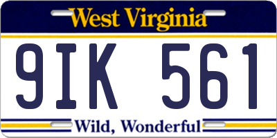 WV license plate 9IK561