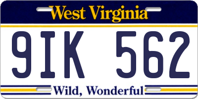 WV license plate 9IK562