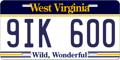 WV license plate 9IK600