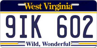 WV license plate 9IK602