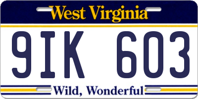WV license plate 9IK603