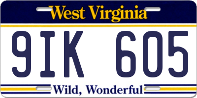 WV license plate 9IK605