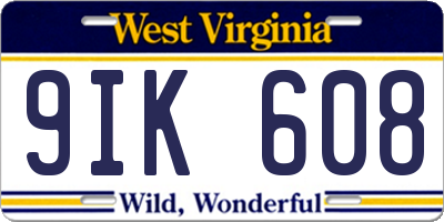 WV license plate 9IK608