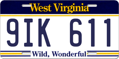 WV license plate 9IK611