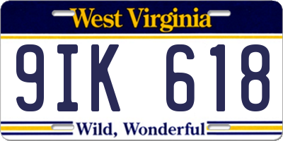 WV license plate 9IK618