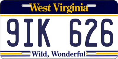 WV license plate 9IK626