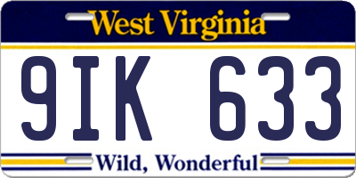 WV license plate 9IK633
