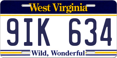 WV license plate 9IK634