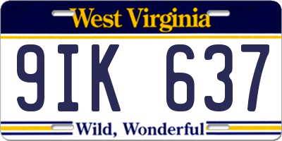 WV license plate 9IK637