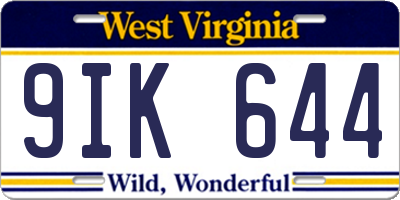 WV license plate 9IK644
