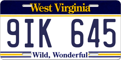 WV license plate 9IK645