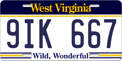 WV license plate 9IK667