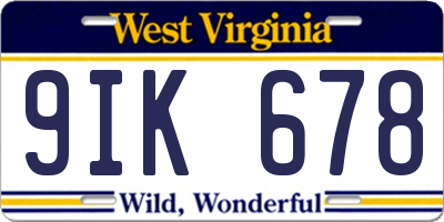 WV license plate 9IK678
