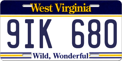 WV license plate 9IK680