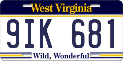 WV license plate 9IK681