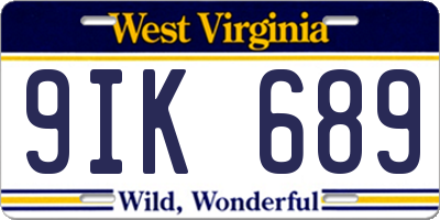 WV license plate 9IK689
