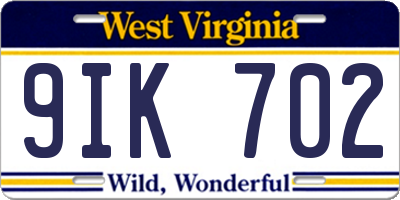 WV license plate 9IK702