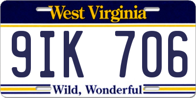 WV license plate 9IK706