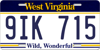 WV license plate 9IK715