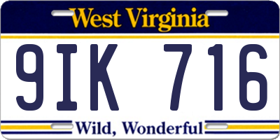 WV license plate 9IK716