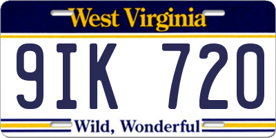 WV license plate 9IK720