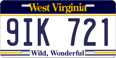 WV license plate 9IK721