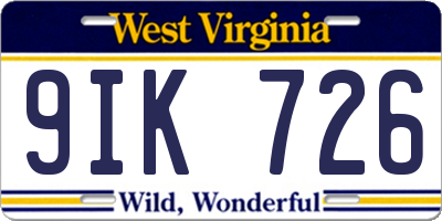 WV license plate 9IK726